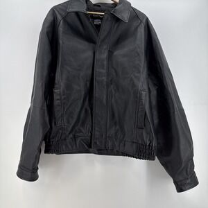 VINTAGE North Crest Jacket Mens XL Black Biker Genuine Leather Bomber 90s‎